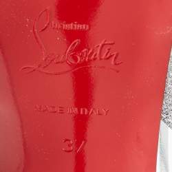 Pre Owned Christian Louboutin Silver Glitter Slingback Sandals Size 37