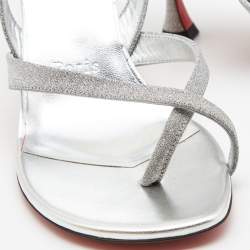 Pre Owned Christian Louboutin Silver Glitter Slingback Sandals Size 37