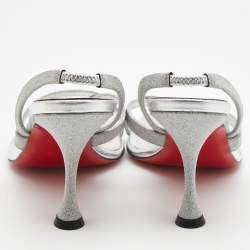 Pre Owned Christian Louboutin Silver Glitter Slingback Sandals Size 37
