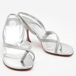 Pre Owned Christian Louboutin Silver Glitter Slingback Sandals Size 37