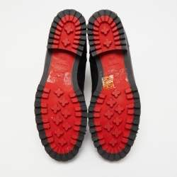 Pre Owned Christian Louboutin Black Leather TS Croc Spikes Ankle Length Boots Size 37.5