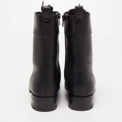 Pre Owned Christian Louboutin Black Leather TS Croc Spikes Ankle Length Boots Size 37.5