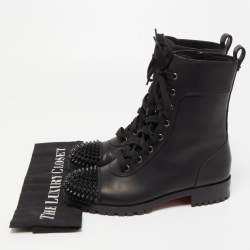 Pre Owned Christian Louboutin Black Leather TS Croc Spikes Ankle Length Boots Size 37.5