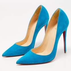 Pre Owned Christian Louboutin Blue Suede So Kate Pumps Size 38