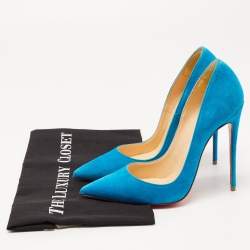 Pre Owned Christian Louboutin Blue Suede So Kate Pumps Size 38