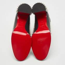 Pre Owned Christian Louboutin Black Leather Out Line Spike Ankle Booties Size 37.5