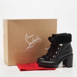 Pre Owned Christian Louboutin Black Leather and Shearling Trimmed Edelvizir 70 Ankle Booties Size 37