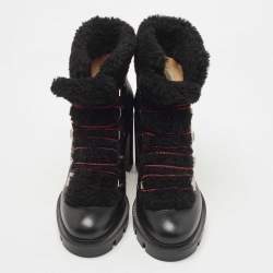 Pre Owned Christian Louboutin Black Leather and Shearling Trimmed Edelvizir 70 Ankle Booties Size 37