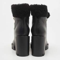 Pre Owned Christian Louboutin Black Leather and Shearling Trimmed Edelvizir 70 Ankle Booties Size 37