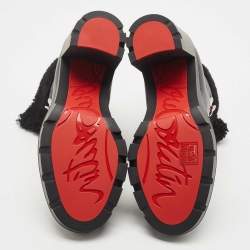 Pre Owned Christian Louboutin Black Leather and Shearling Trimmed Edelvizir 70 Ankle Booties Size 37