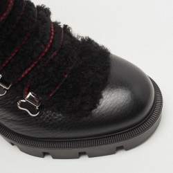Pre Owned Christian Louboutin Black Leather and Shearling Trimmed Edelvizir 70 Ankle Booties Size 37