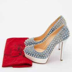 Pre Owned Christian Louboutin Light Blue Denim Bianca Spikes Pumps Size 36