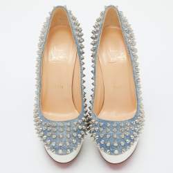 Pre Owned Christian Louboutin Light Blue Denim Bianca Spikes Pumps Size 36
