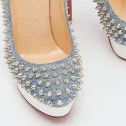 Pre Owned Christian Louboutin Light Blue Denim Bianca Spikes Pumps Size 36