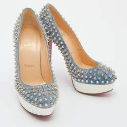 Pre Owned Christian Louboutin Light Blue Denim Bianca Spikes Pumps Size 36