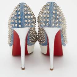 Pre Owned Christian Louboutin Light Blue Denim Bianca Spikes Pumps Size 36
