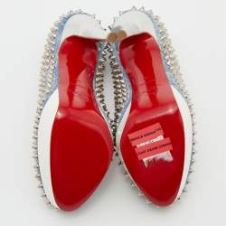 Pre Owned Christian Louboutin Light Blue Denim Bianca Spikes Pumps Size 36