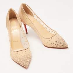 Christian Louboutin Beige Suede Follies Strass Pointed Toe Pumps Size 39
