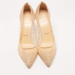 Christian Louboutin Beige Suede Follies Strass Pointed Toe Pumps Size 39