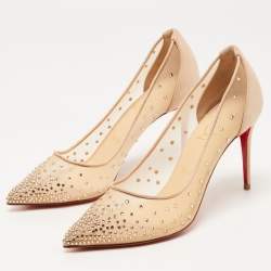Christian Louboutin Beige Suede Follies Strass Pointed Toe Pumps Size 39
