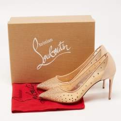 Christian Louboutin Beige Suede Follies Strass Pointed Toe Pumps Size 39
