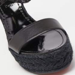 Pre Owned Christian Louboutin Black Leather Chocazeppa Spikes Wedge Platform Espadrille Sandals Size 39