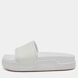 Christian Louboutin White Leather Logo Platform Slides Size 36