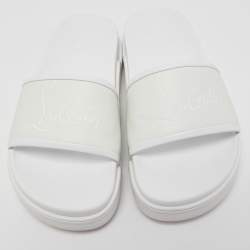 مملوكة مسبقًا Christian Louboutin White Leather Logo Platform Slides Size 36