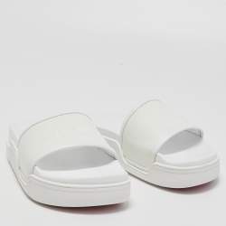 مملوكة مسبقًا Christian Louboutin White Leather Logo Platform Slides Size 36