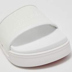 مملوكة مسبقًا Christian Louboutin White Leather Logo Platform Slides Size 36