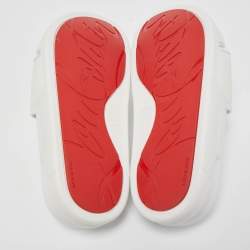 مملوكة مسبقًا Christian Louboutin White Leather Logo Platform Slides Size 36