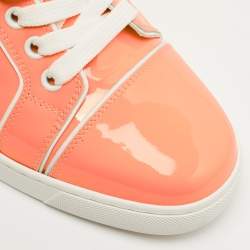 Pre Owned Christian Louboutin Neon Peach Patent Leather Louis Junior Low Top Sneakers Size 37