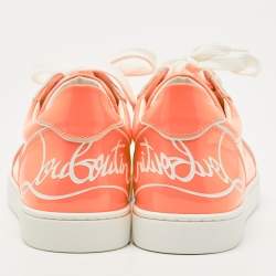 Pre Owned Christian Louboutin Neon Peach Patent Leather Louis Junior Low Top Sneakers Size 37