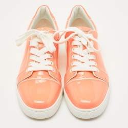 Pre Owned Christian Louboutin Neon Peach Patent Leather Louis Junior Low Top Sneakers Size 37