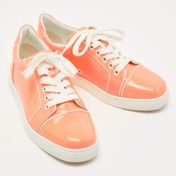 Pre Owned Christian Louboutin Neon Peach Patent Leather Louis Junior Low Top Sneakers Size 37
