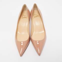 Christian Louboutin Beige Patent Leather Pigalle Pointed Toe Pumps Size 36.5