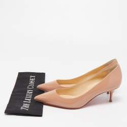 Christian Louboutin Beige Patent Leather Pigalle Pointed Toe Pumps Size 36.5