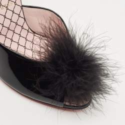 Pre Owned Christian Louboutin Black Patent Leather and Fur Slide Sandals Size 39.5