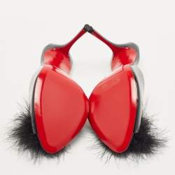 Pre Owned Christian Louboutin Black Patent Leather and Fur Slide Sandals Size 39.5