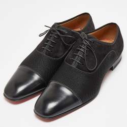 Pre Owned Christian Louboutin Black Mesh Leather Greggo Lace Up Oxfords Size 40