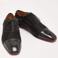 Pre Owned Christian Louboutin Black Mesh Leather Greggo Lace Up Oxfords Size 40