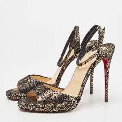Christian Louboutin Black/Gold Laminated Suede Loubiloo Sandals Size 40