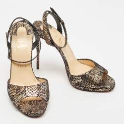 Christian Louboutin Black/Gold Laminated Suede Loubiloo Sandals Size 40