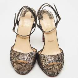 Christian Louboutin Black/Gold Laminated Suede Loubiloo Sandals Size 40
