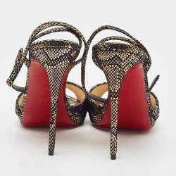 Christian Louboutin Black/Gold Laminated Suede Loubiloo Sandals Size 40