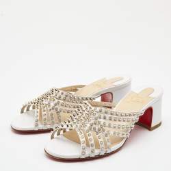 Christian Louboutin White Leather Martha Spike Slide Sandals Size 34.5