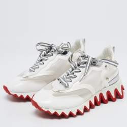 Pre Owned Christian Louboutin White Leather and Mesh Loubishark Sneakers Size 36