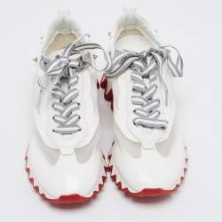 Pre Owned Christian Louboutin White Leather and Mesh Loubishark Sneakers Size 36