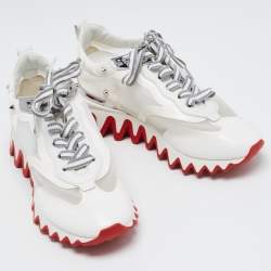 Pre Owned Christian Louboutin White Leather and Mesh Loubishark Sneakers Size 36