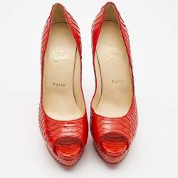 Christian Louboutin Orange Python Lady Peep Pumps Size 39.5